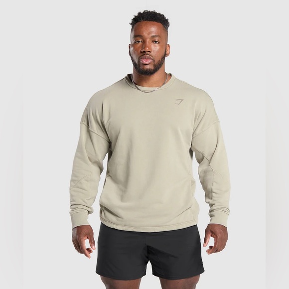 NEW Gymshark Power Washed Crew Oversized Fit - Size SMALL Men’s Ecru Brown Shirt - Picture 2 of 7